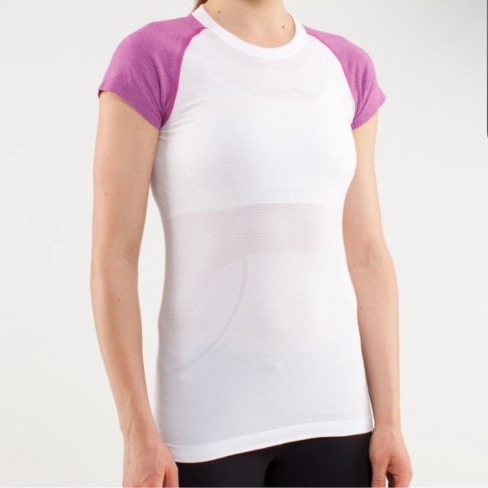 Lululemon White and Purple Sleeve Top
